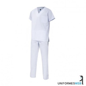 Uniforme laboral Pijama de pico cerrado y manga corta en color blanco. Uniformes Web