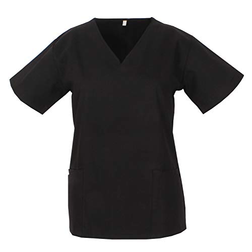 MISEMIYA - Casaca Cuello REFORMADO Manga Corta Uniforme Laboral CLINICA Hospital Limpieza Médico Enfermera - Ref.Q818 - S, Negro