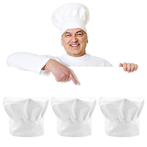 Chudian 3 pcs Sombrero de Cocina Gorro de Chef con Goma Elástica Sombrero de Chef Blanco para Cocinero Hombre y Mujer para Cocina, Hogar, Restaurante, Abastecimiento