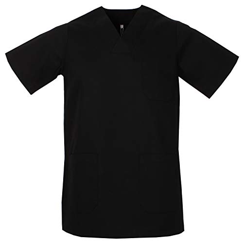 MISEMIYA - Casaca Unisex Cuello Pico Mangas Cortas Uniforme Laboral CLINICA Hospital Limpieza Veterinaria SANIDAD Médico Enferme - Ref.817 - L, Negro