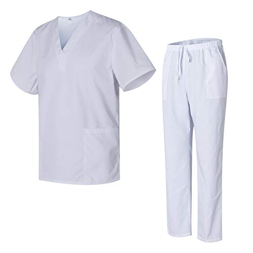Uniformes Uno Pijamas Sanitarios Unisex con Casaca y Pantalones Limpiezas 3051 - L, Blanco