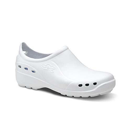 Feliz Caminar - Zapato Sanitario Flotantes Shoes Blanco, 42 | Zueco Cerrado Unisex Antideslizantes y Cómodos para Hombre y Mujer | para Trabajo en Industria, Sanidad, Hostelería, Clínicas