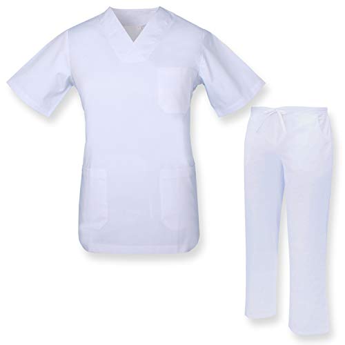 MISEMIYA - Casaca Y PANTALÓN Sanitarios Unisex Uniformes Sanitarios MÉDICOS Enfermera Dentistas Ref.817Q8 - L, Blanco