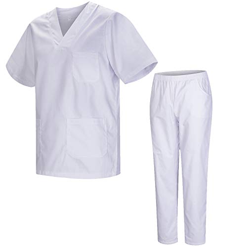 WWOO Pantalones médicos de Hombre Blancos Pantalones de Trabajo Uniformes de Hospital Cintura elástica Material médico Profesional Suelto 