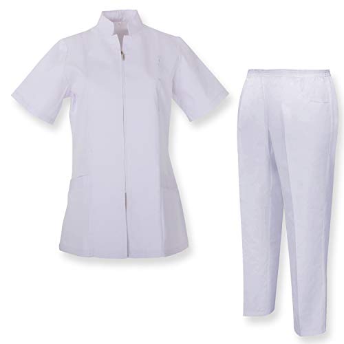 MISEMIYA - Casaca Y PANTALÓN Mujer Uniforme Laboral CLINICA Hospital Limpieza Veterinaria SANIDAD HOSTERERÍA- Ref.8298 - XS, Blanco