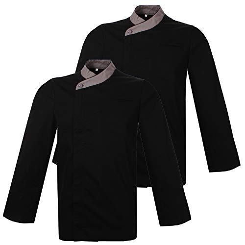 MISEMIYA - Pack*2 pcs - Chaquetas Cocina Chaqueta Chef Mangas LARGAS con Cremallera MARMINTÓN- Ref.855 - XXL, Negro