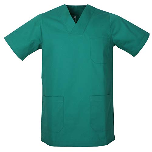 MISEMIYA - Casaca Unisex Cuello Pico Mangas Cortas Uniforme Laboral CLINICA Hospital Limpieza Veterinaria SANIDAD Médico Enferme - Ref.817 - L, Verde