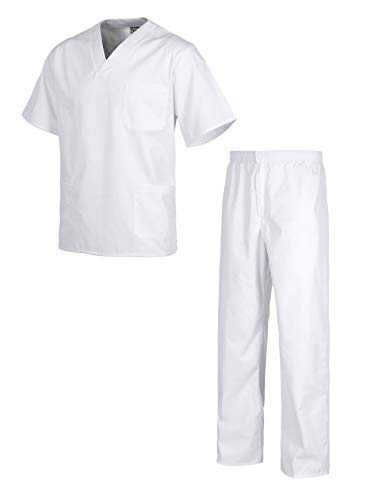 Workteam Uniforme o Conjunto Sanitario, NO Transparente, elástico en la Cintura, botón y Cremallera, Casaca y Pantalón Unisex Blanco S