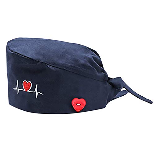 Cloudkids Sombrero Enfermera Unisex Ajustable Bordado Palpitación Sombrero Quirófano Reutilizable Dentista Robin Hat para Mujers Hombres Gorro de Trabajo Algodón Lavable (Azul Marino)