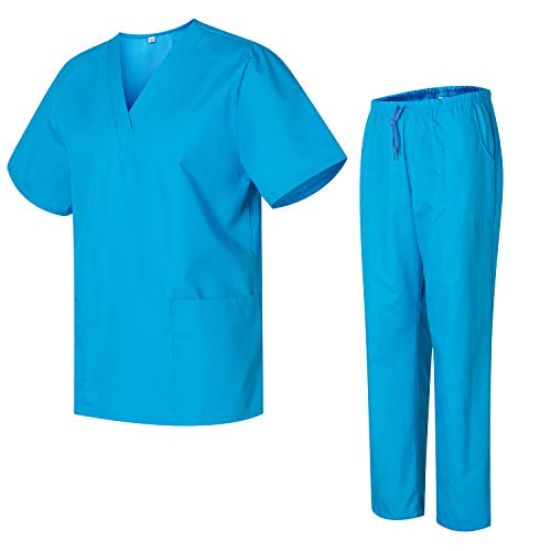 Uniformes Uno Médico Unisex con Casaca y Pantalones Sanitarios 301-501 - XS, Celeste