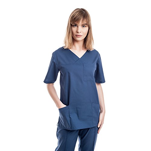 Azul Marino Uniformes Sanitario Pijama Mujer - 7 Tamaños A Medida Xs-3xl - Úsalo como Medico, Enfermera, Peluqueria, Veterinario, SPA, Fisioterapeuta Uniforme O De Trabajo Limpieza, Casaca Estetica