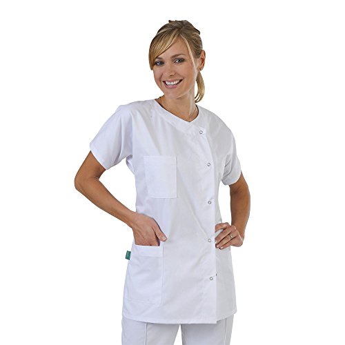 Label Blouse Julia - Bata médica para Mujer, Cerradura de Botones a presión, Color Blanco - T0-36