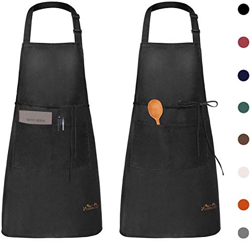 Viedouce 2 Piezas Delantales Impermeables Ajustables del Cocinero con Bolsillo Cocina Delantale de Cocina para Mujeres Hombres,Delantal Chefs Cocina para Cocinar/Hornear (Negro)