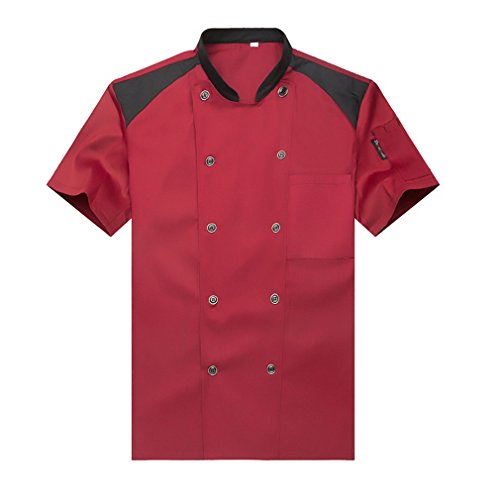 Camisa de Cocinero Cocina Uniforme Manga Corta Rojo