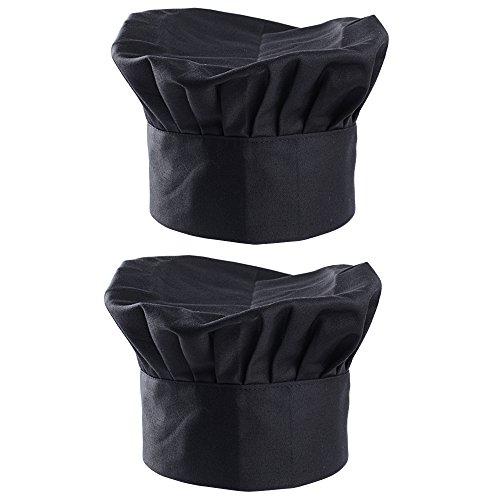 SERWOO 2pcs Gorros de Cocinero Negros Gorro de Chef con Estilo Seta para Cocina Restaurante Negro