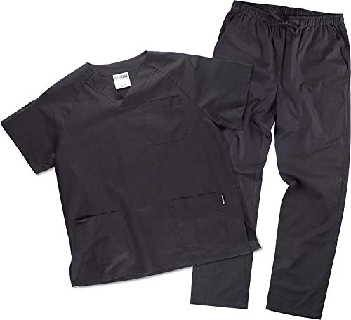 Work Team Uniforme Sanitario, con elástico y cordón en la Cintura, Casaca y Pantalon Unisex Negro L