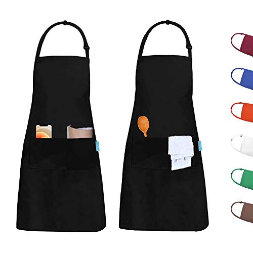 esafio 2 Piezas Delantal, Unisex Delantales de Cocinero para Restaurante Barbacoa Cocinar Hornear Color Negro