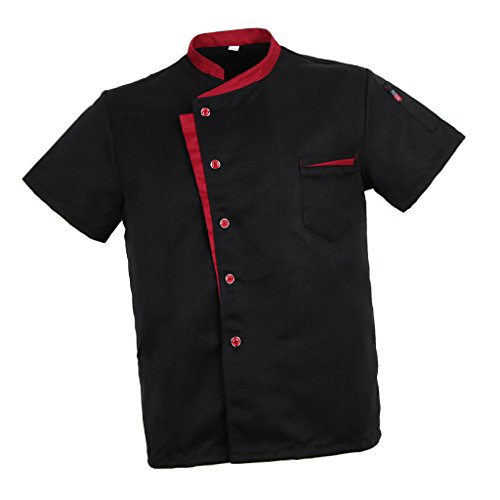 Baoblaze Camisa Mezclilla Unisex Chef Chaqueta Arrugas Resistente Confortable Mangas Cortas Camiseta Cocina Uniforme Emocionante - Black M, como se describe