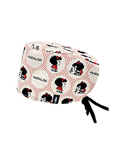 Modelo: MAFALDA DOT - Estampado-Gorro de Quirófano ROBIN HAT- Pelo Largo - Ajustable- 100% -algodón (Autoclave)