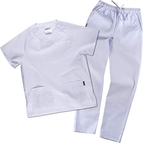 Work Team Uniforme Sanitario, con elástico y cordón en la Cintura, Casaca y Pantalon Unisex Blanco 3XL