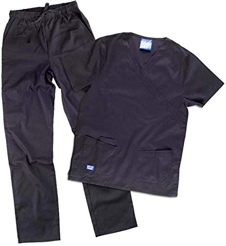 Work Team Conjunto o Uniforme Sanitario elástico. Casaca y Pantalón, Algodón Unisex Negro L