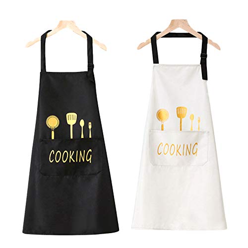 Delantales De Cocina Limpieza Para Mujer Hombres Delantal IMPERMEABLE  Negros for sale online