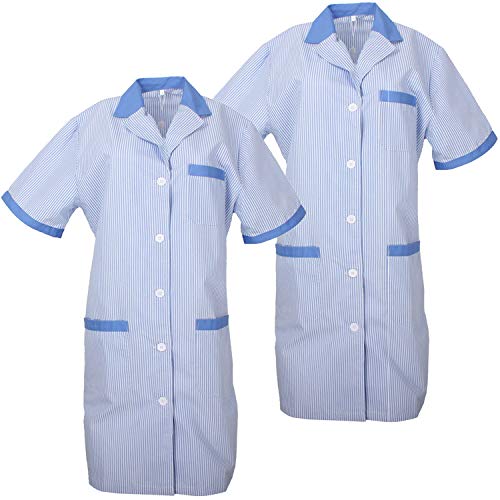 MISEMIYA - Pack*2 - Bata SEÑORA Mujer ESTÉTICA Uniforme Laboral Dentista CLINICA Doctores Limpieza Veterinaria SANIDAD HOSTELERÍA Ref.T8162 - M, Celeste