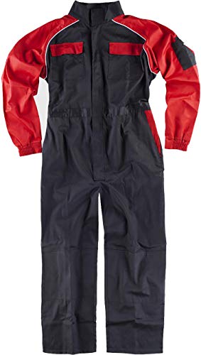 WorkTeam Buzo Recto con Cuello de Tira, Mangas y Detalles bicolores, Mono de Trabajo. Hombre Negro+Rojo 50