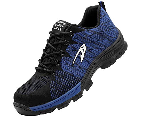 Zapatillas de Seguridad Hombre Zapatos de Mujer Antideslizante Transpirable Zapatos de Trabajo Calzado de Trabajo Ultra Liviano Suave y Cómodo Deportes Unisex, A Azul, 42 EU