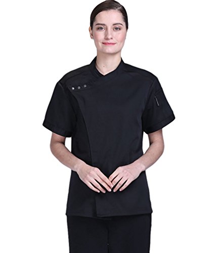 Dooxii Unisexo Hombre Mujeres Verano Manga Corta Camisa de Cocinero Transpirable Pastel para Hornear Chaquetas de Chef Uniforme Cocina Restaurante Occidental Negro M