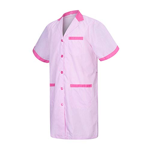 MISEMIYA - Bata Laboratorios Caballero Cuello Solapa con Manga Larga Uniforme Laboral CLINICA Hospital Limpieza Ref:816 (Fucsia, XL)