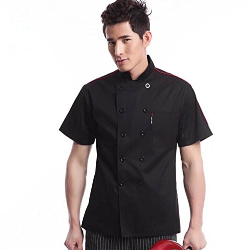 WAIWAIZUI Cocina Uniforme Camisa de Cocinero Manga Corta, Color Negro, XL