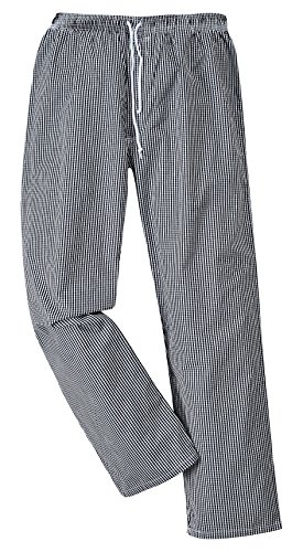 Portwest Pantalon de Chef Bromley, Longitud Regular, Color: Cuadtritos Negro/Blanco, Talla: L, C079CKRL